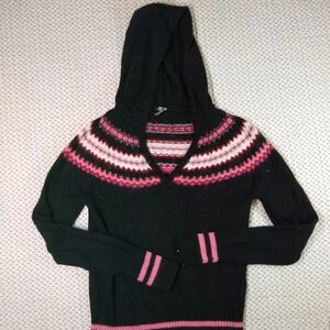 Women's Kirra Black and Pink Hooded Pullover Sweater Medium